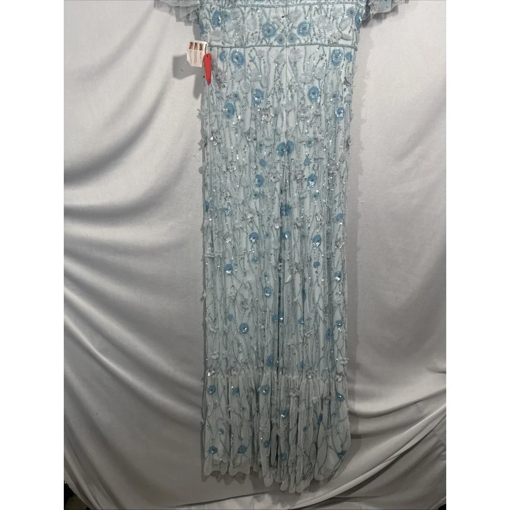 NWT Mac Duggal [ 8 ] 35110 Embellished V Neck Empire Waist Ruffle Hem Gown J1854